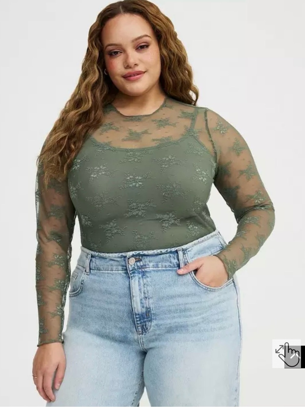torrid Olive Sheer Floral Lace Long-Sleeve Top